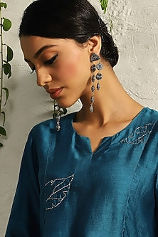 Silver Finish Hand Embroidered Dangler Earrings