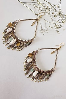 Gold Finish Beads & Metal Motifs Handcrafted Chandbali Earrings