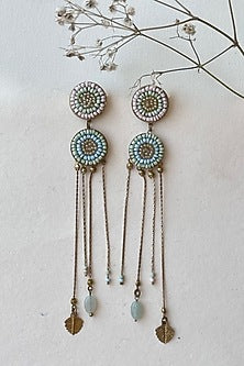 Gold Finish Beads & Pearls Handcrafted Dangler Earrings
