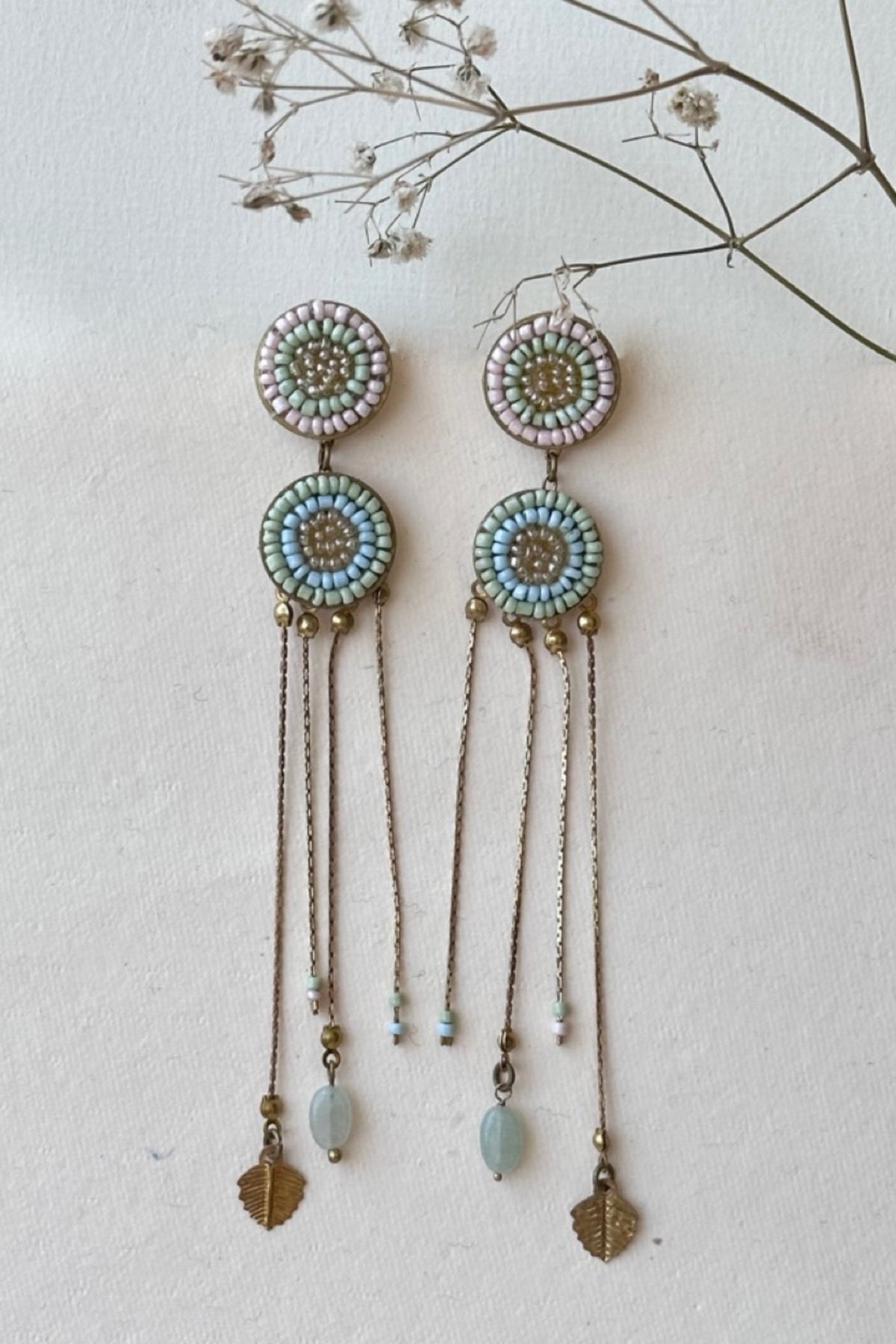 Gold Finish Beads & Pearls Handcrafted Dangler Earrings