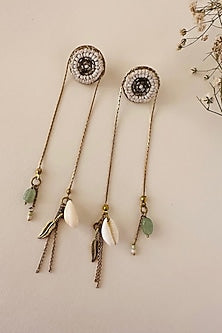 Gold Finish Beads & Pearls Handcrafted Dangler Earrings