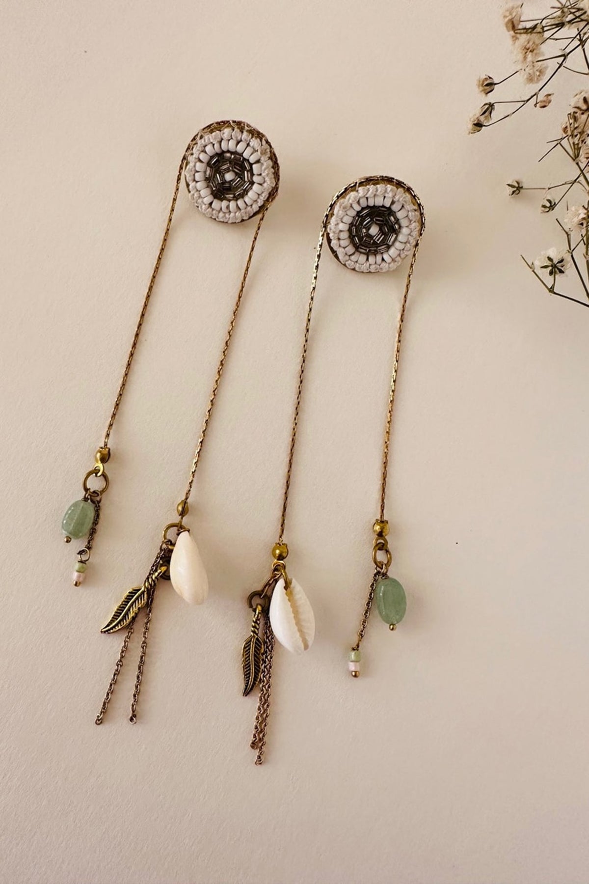 Gold Finish Beads & Pearls Handcrafted Dangler Earrings