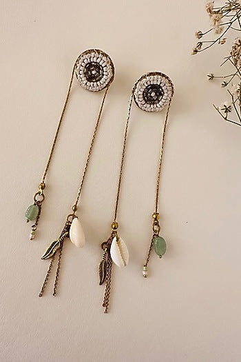 Gold Finish Beads & Pearls Handcrafted Dangler Earrings