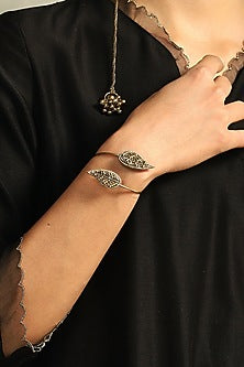 Gold Finish Embroidered Handcrafted Openable Bracelet