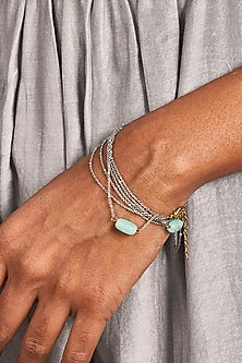 Antique Silver Finish Beads & Synthetic Stone Handcrafted Openable Bracelet