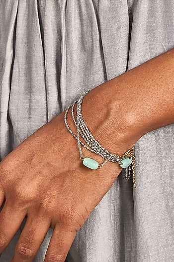 Antique Silver Finish Beads & Synthetic Stone Handcrafted Openable Bracelet
