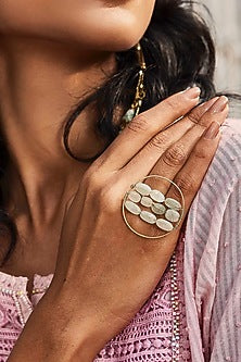 Gold Finish Beads & Synthetic Stones Ring