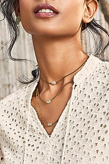 Gold Finish Synthetic Stone & Beads Handcrafted Layered Necklace