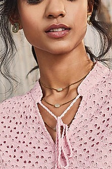 Gold Finish Synthetic Stone & Beads Handcrafted Layered Necklace