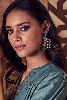 Gold Finish Emerald Dangler Earrings