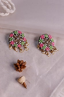 Multi-Colored Embroidered Stud Earrings