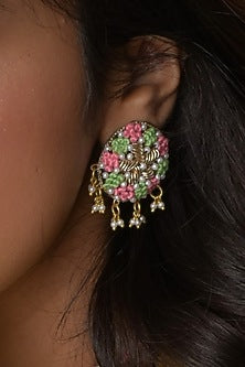 Multi-Colored Embroidered Stud Earrings