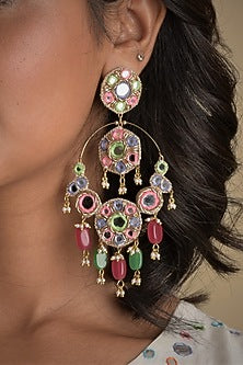 Multi-Colored Embroidered Chandbaali Earrings