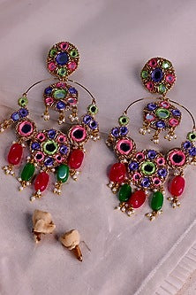 Multi-Colored Embroidered Chandbaali Earrings