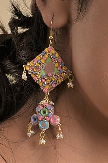 Multi-Colored Embroidered Dangler Earrings