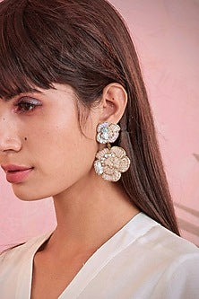 White Hand Embroidered Dangler Earrings