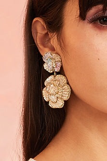 White Hand Embroidered Dangler Earrings