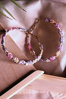 Multi-Colored Hand Embroidered Hoop Earrings