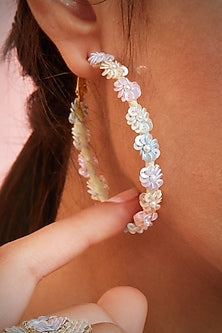 Multi-Colored Hand Embroidered Hoop Earrings