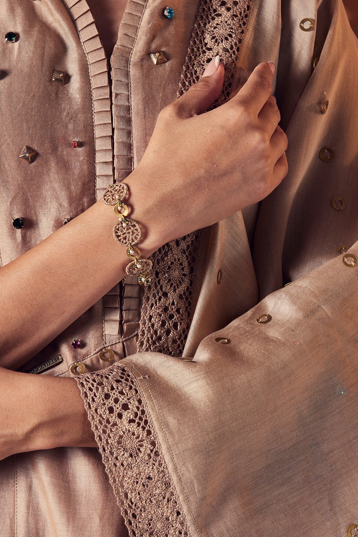 Gold Finish Embroidered Bracelet