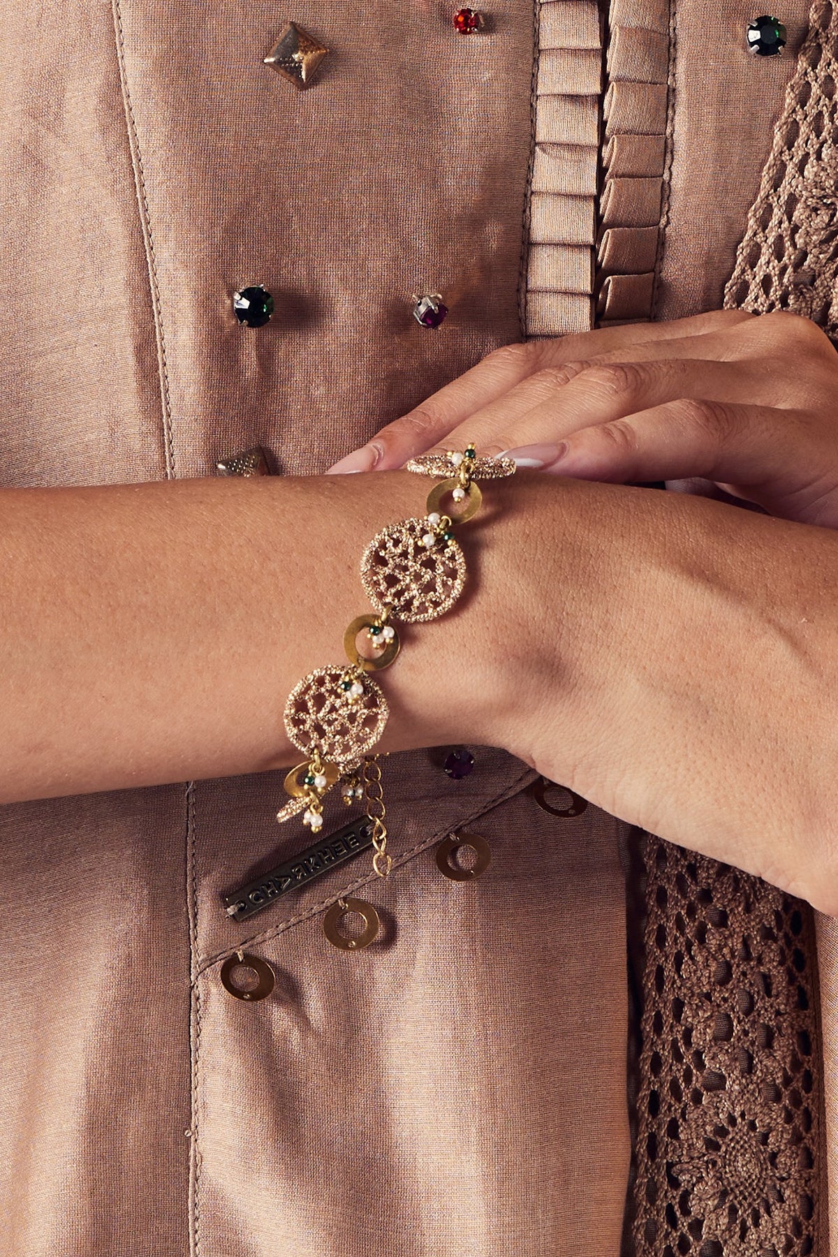 Gold Finish Embroidered Bracelet