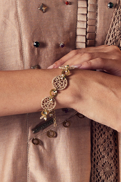 Gold Finish Embroidered Bracelet