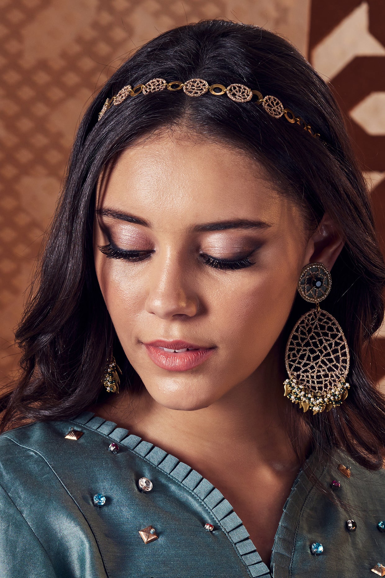 Gold Finish Embroidered Headband