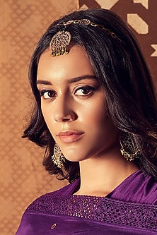 Gold Finish Embroidered Maangtikka