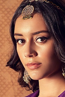 Gold Finish Embroidered Maangtikka