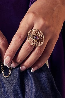 Gold Finish Embroidered Ring