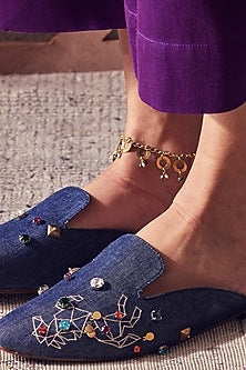 Gold Finish Embroidered Anklet
