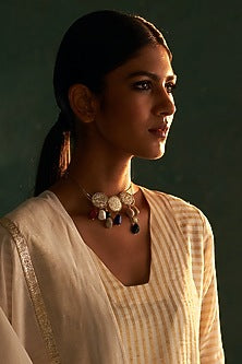 Gold Finish Hand Embroidered Choker Necklace