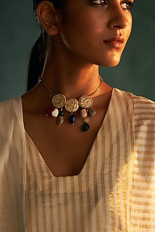 Gold Finish Hand Embroidered Choker Necklace