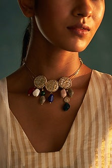 Gold Finish Hand Embroidered Choker Necklace
