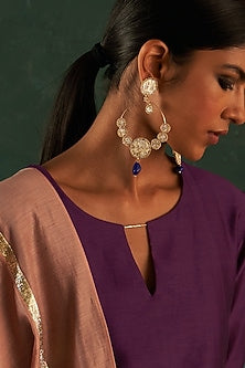 Gold Finish Gemstone Chandbaali Earrings