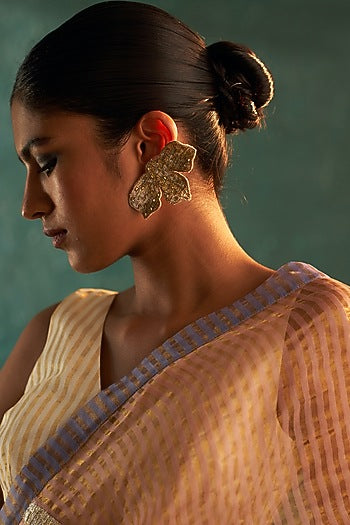 Gold Finish Gota & Cutdana Stud Earrings
