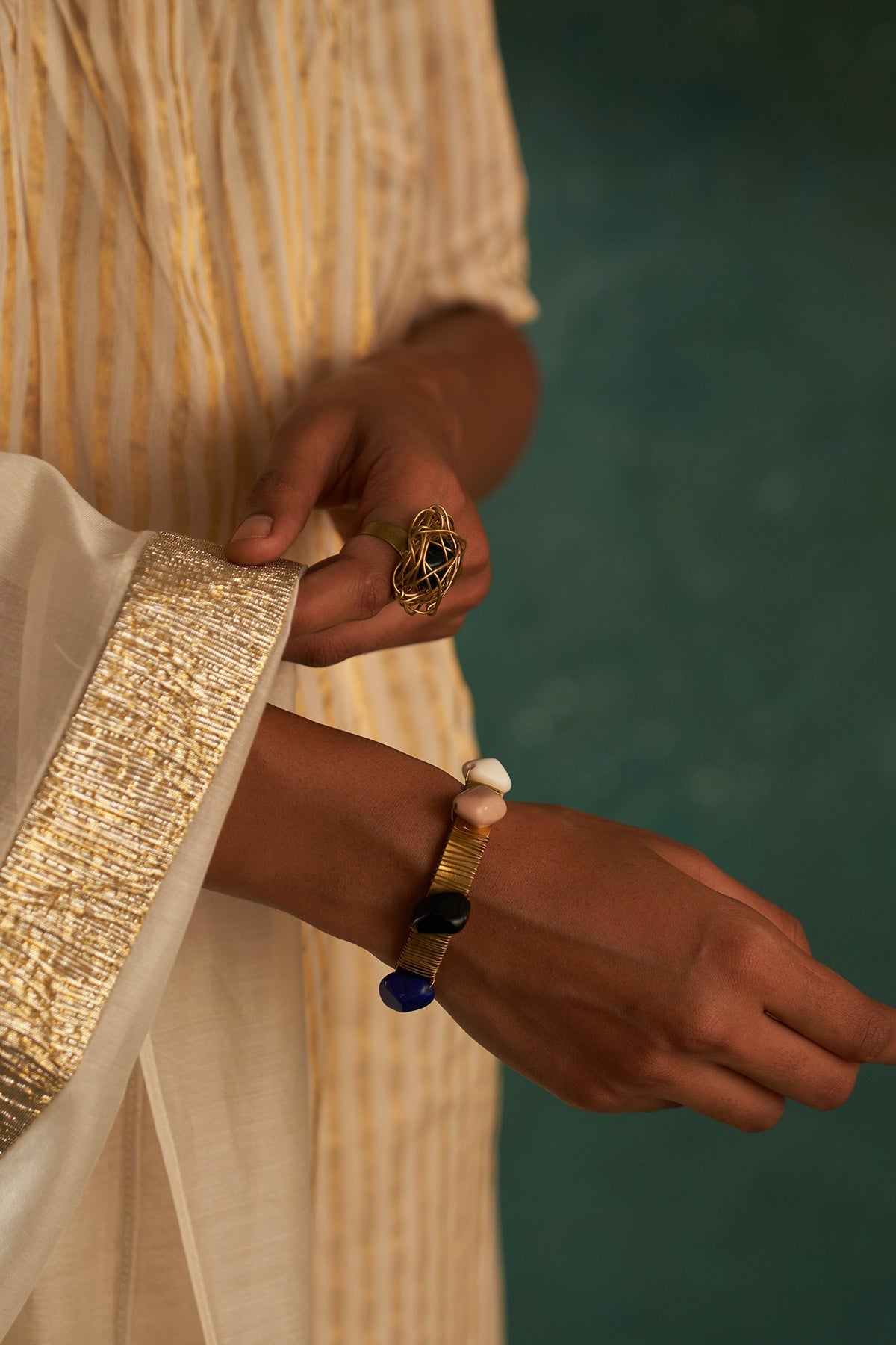 Gold Finish Glass Beaded Bracelet
