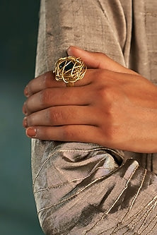 Gold Finish Green Gemstone Ring