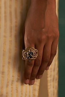Gold Finish Green Gemstone Ring