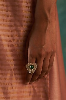 Gold Finish Green Gemstone Ring