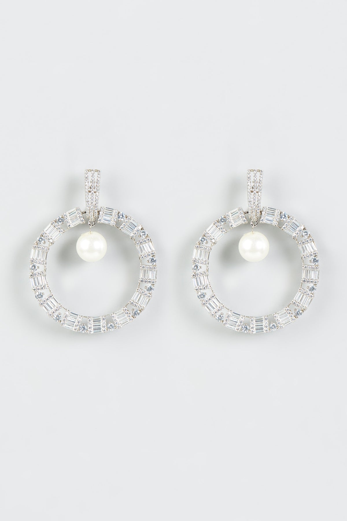 White Finish Zircon Hoop Earrings