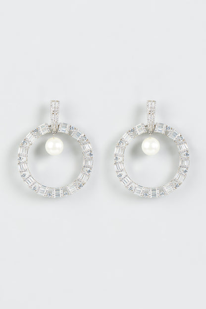 White Finish Zircon Hoop Earrings