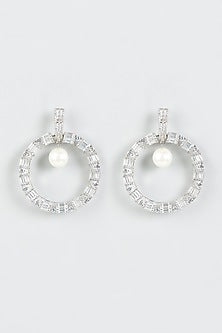 White Finish Zircon Hoop Earrings