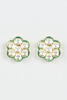 Gold Finish Meenakari Kundan Polki Stud Earrings
