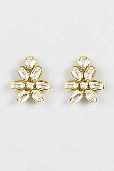 Gold Finish Kundan Polki Stud Earrings