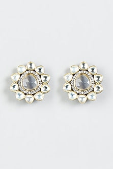 Black Rhodium Finish Kundan Polki Stud Earrings
