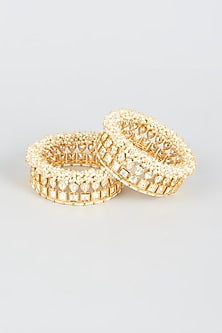 Gold Finish Moti & Kundan Polki Bangles (Set of 2)
