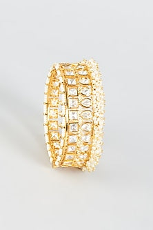 Gold Finish Moti & Kundan Polki Bangles (Set of 2)