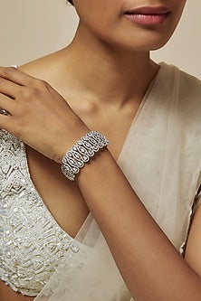 White Rhodium Finish Diamond Openable Bracelet