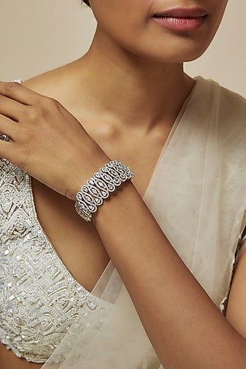 White Rhodium Finish Diamond Openable Bracelet
